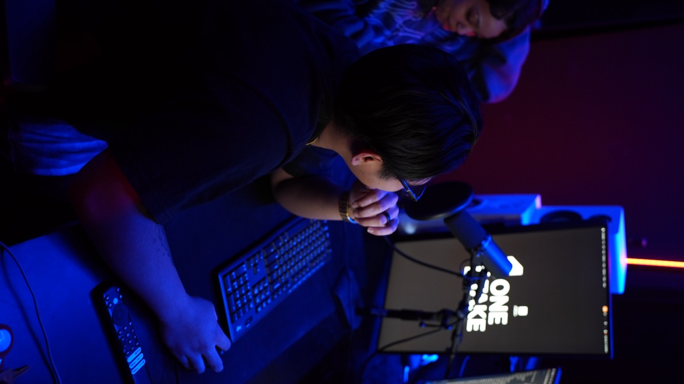 Engineer at the keyboard during a late-night session